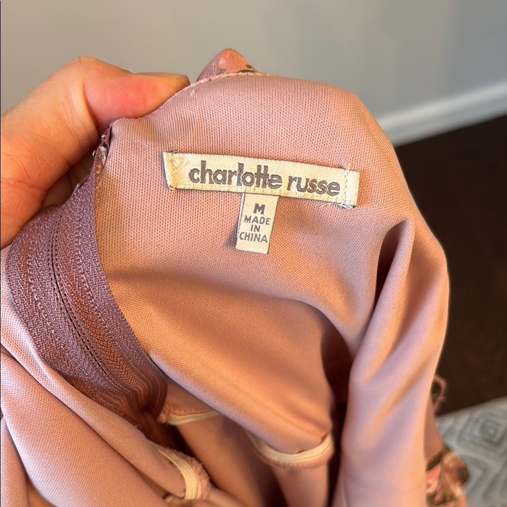 Charlotte Russe Mauve Floral Flowy Midi Dress Off the Shoulder Size Medium - Picture 2 of 7